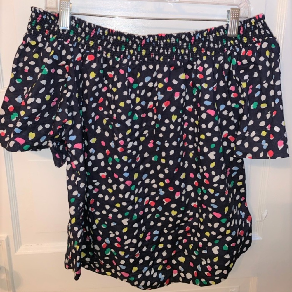 J Crew Off the Shoulder Polka Dot Top